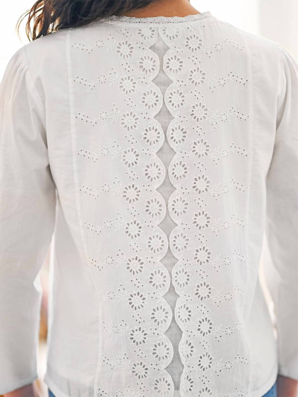 Lace Accent Eyelet Blouse