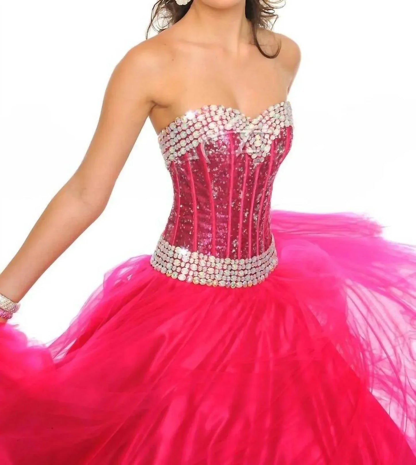 Precious Formals - Beaded Strapless Tulle Gown - Rack Hunt