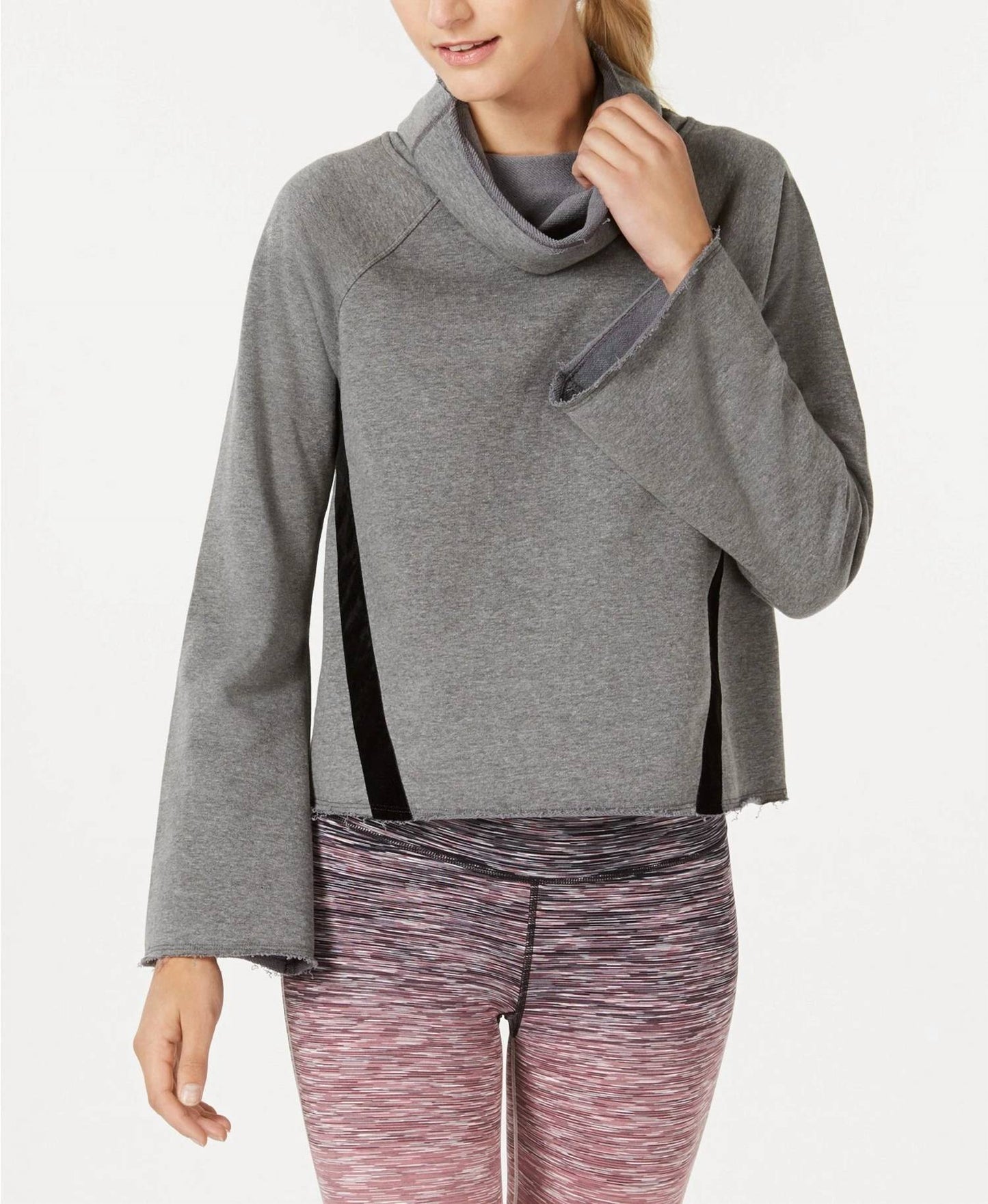 Ideology Womens Activewear Cowl Neck Velour Trim Top