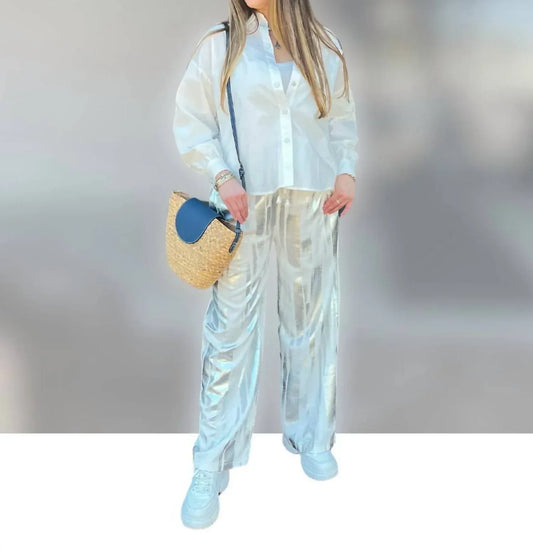 Angela Mara - Foil Wide Leg Pants - Rack Hunt