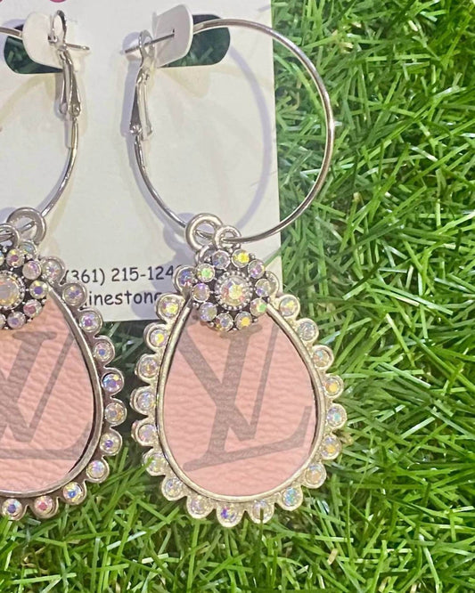 Kingdom Kreations - Women's Leather & Rhinestone Teardrop Hoop Earrings - Rack Hunt -