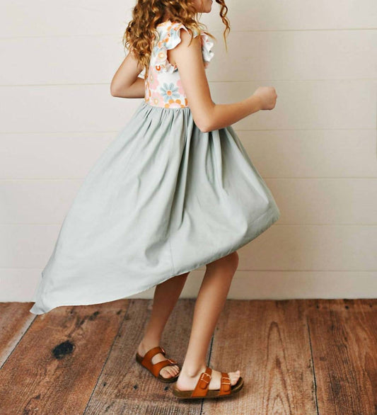 Girls Retro Daisy Hi-lo Flutter Sleeve Dress
