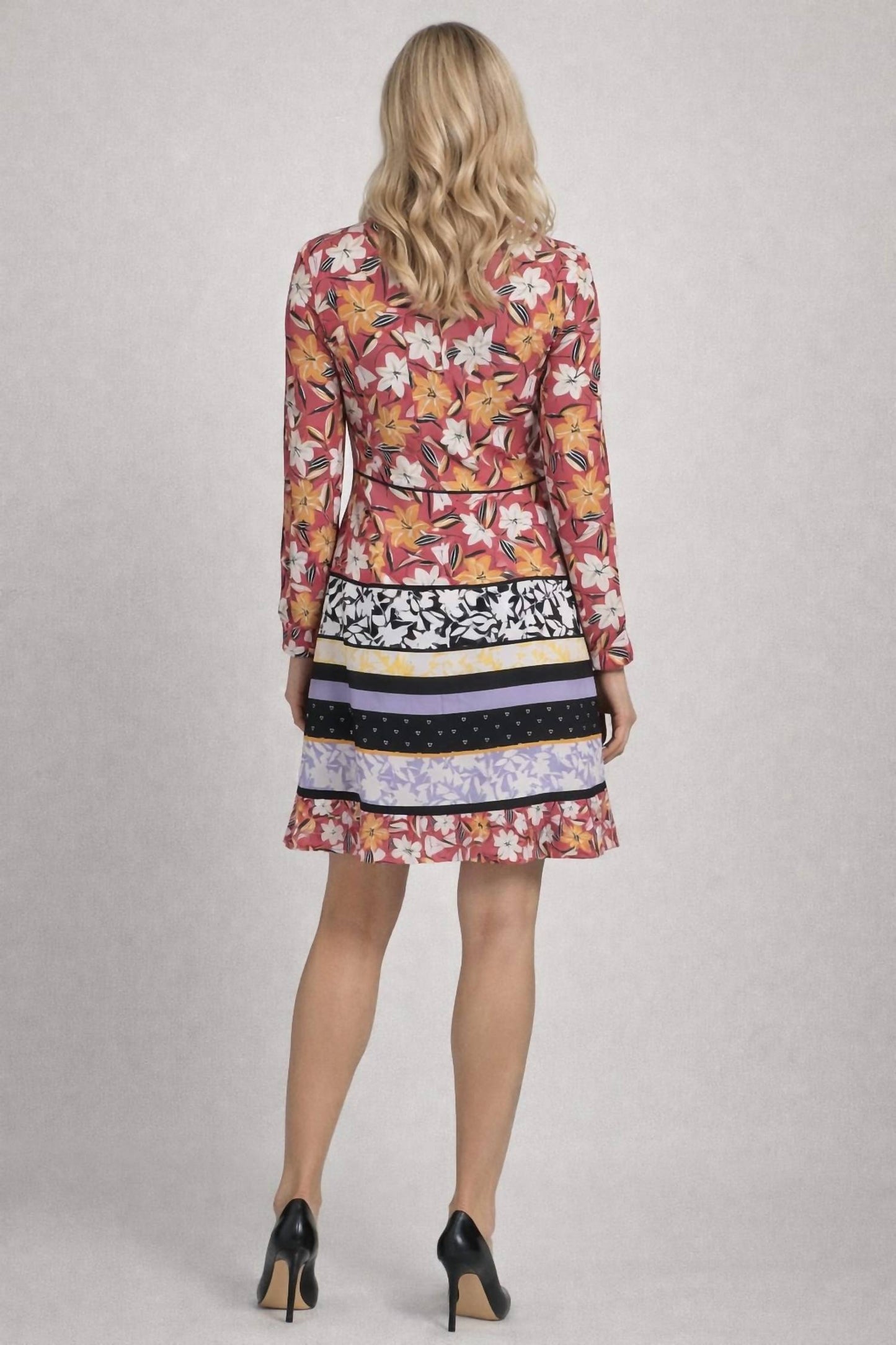 Floral Print Long Sleeve Split V-neck Dress