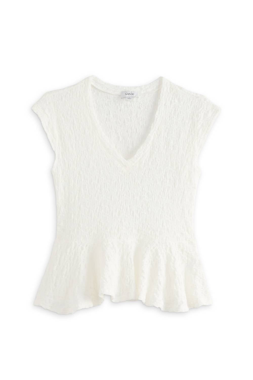V Neck Puckered Knit Peplum Tee