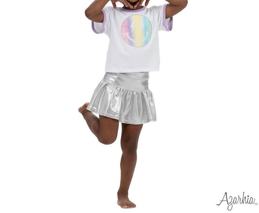 Girls Glitter Pastel Rainbow Smiley Ringer Boxy Tee