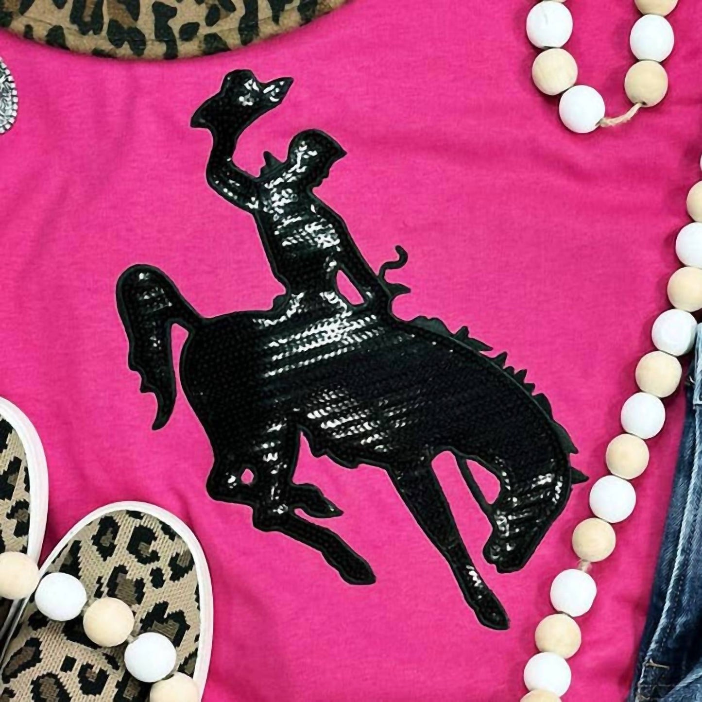Women's Sequin Rodeo Cowboy Graphic Tee