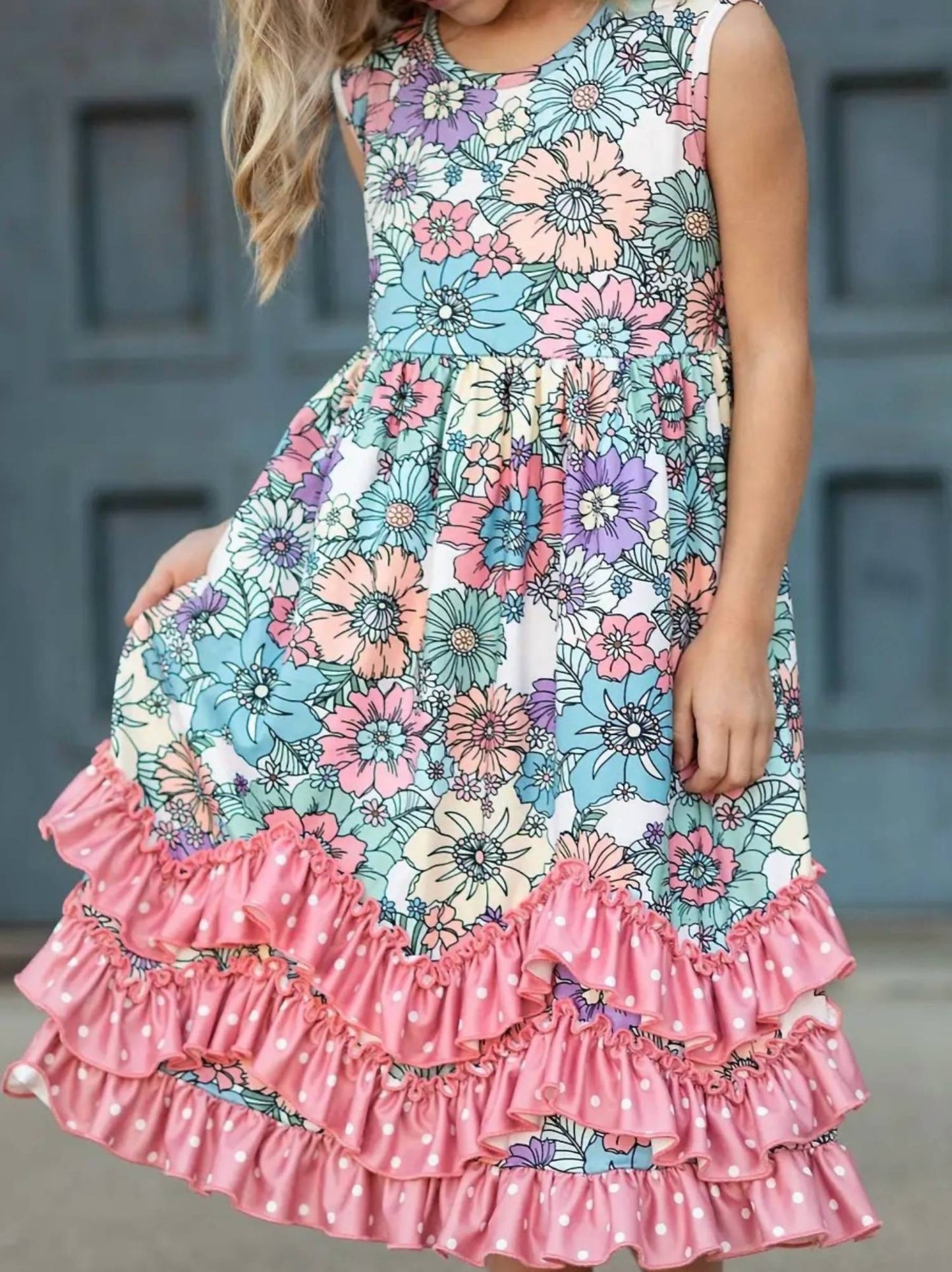 Girls Floral Ruffle Dress