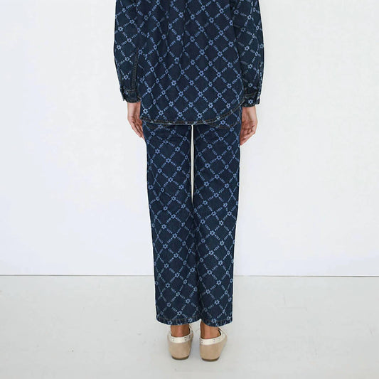 Women's Flowers Grid Denim Trousers