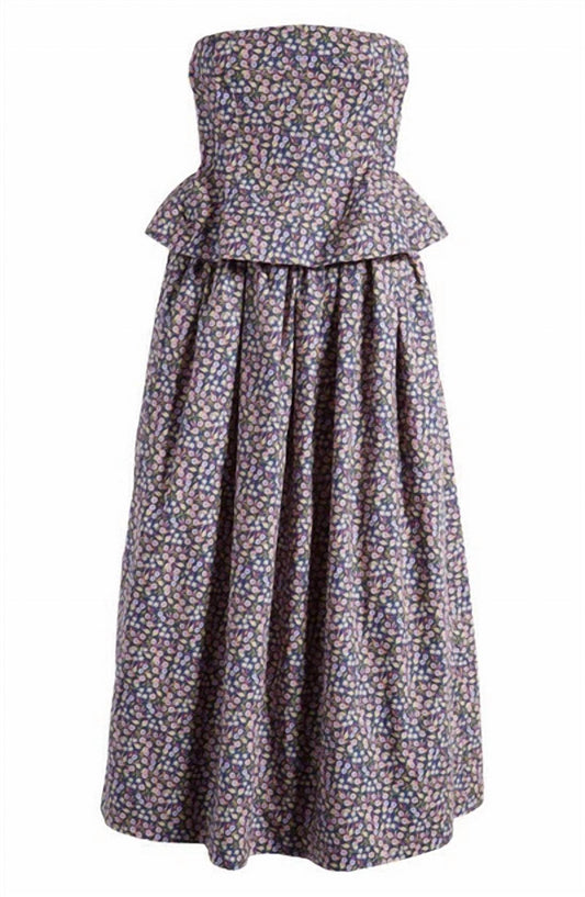 Nackiye - Women's Floral Ditsy Pintuck Peplum Strapless Midi Dress - Rack Hunt