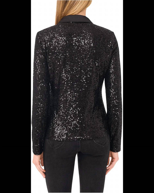 Sequin Long Sleeve Polo Top
