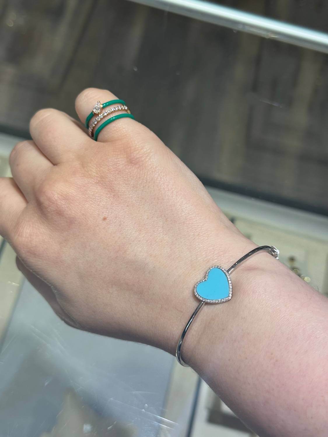 Trio - Women's Diamond Heart Bangle Bracelet - Rack Hunt -