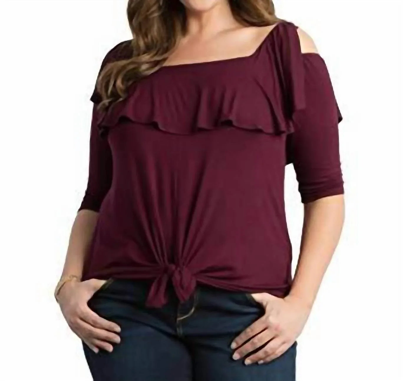 Kiyonna - Kelsey Off Shoulder Flounce Top - Rack Hunt