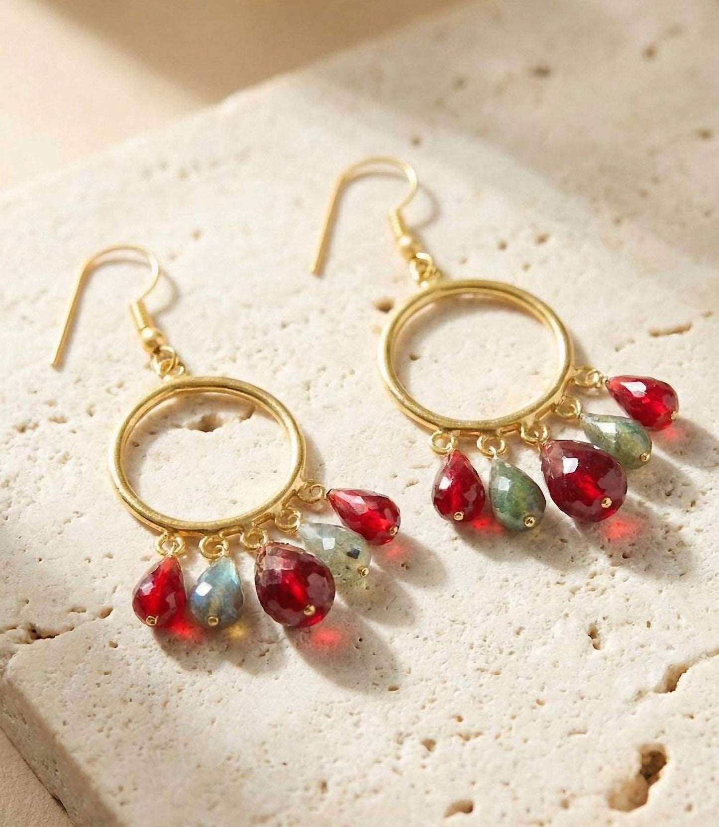 Women's Dangling Gemstone Hoop Earrings