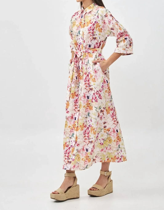 Camellia - Floral Print Linen Maxi Dress - Rack Hunt