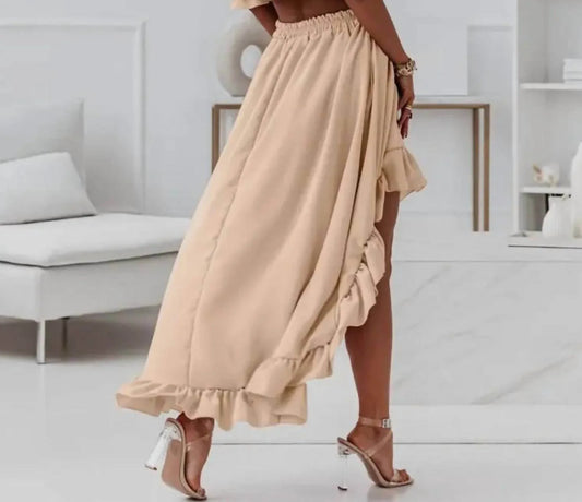 Doublju - Tessa Off The Shoulder Cropped Hi Low Ruffled Two Piece Skirt Set - Rack Hunt