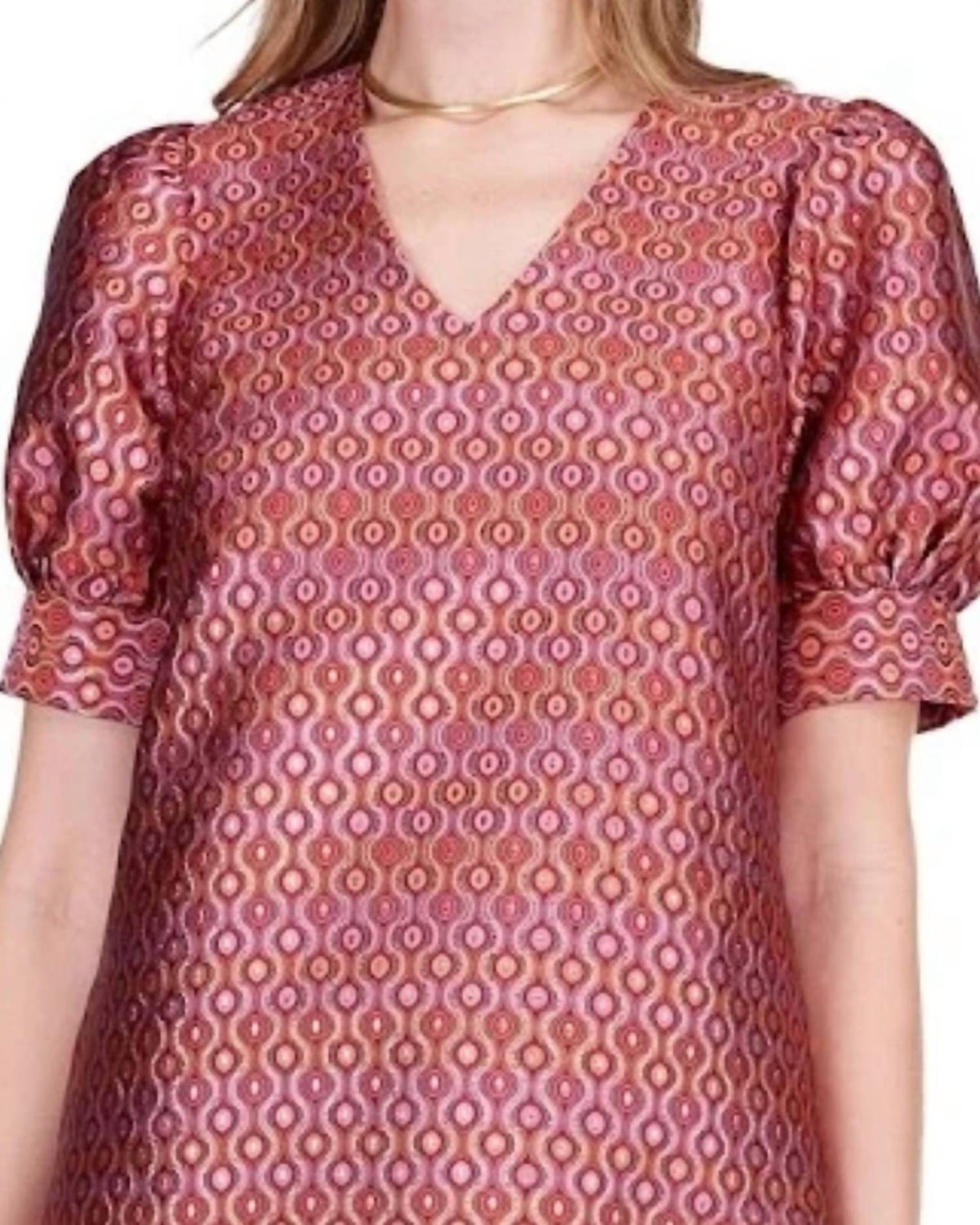 V-neck Short Sleeve Shift Dress