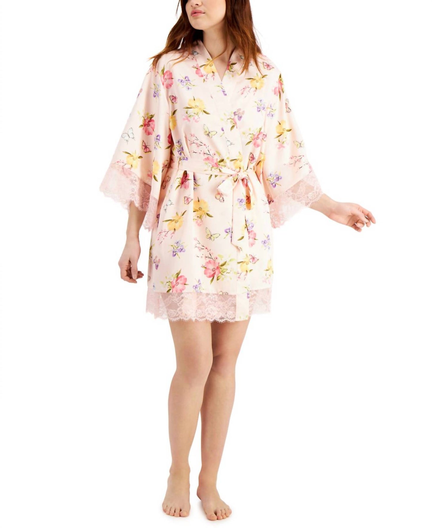 Sleepwear Lace-trim Floral Wrap Robe