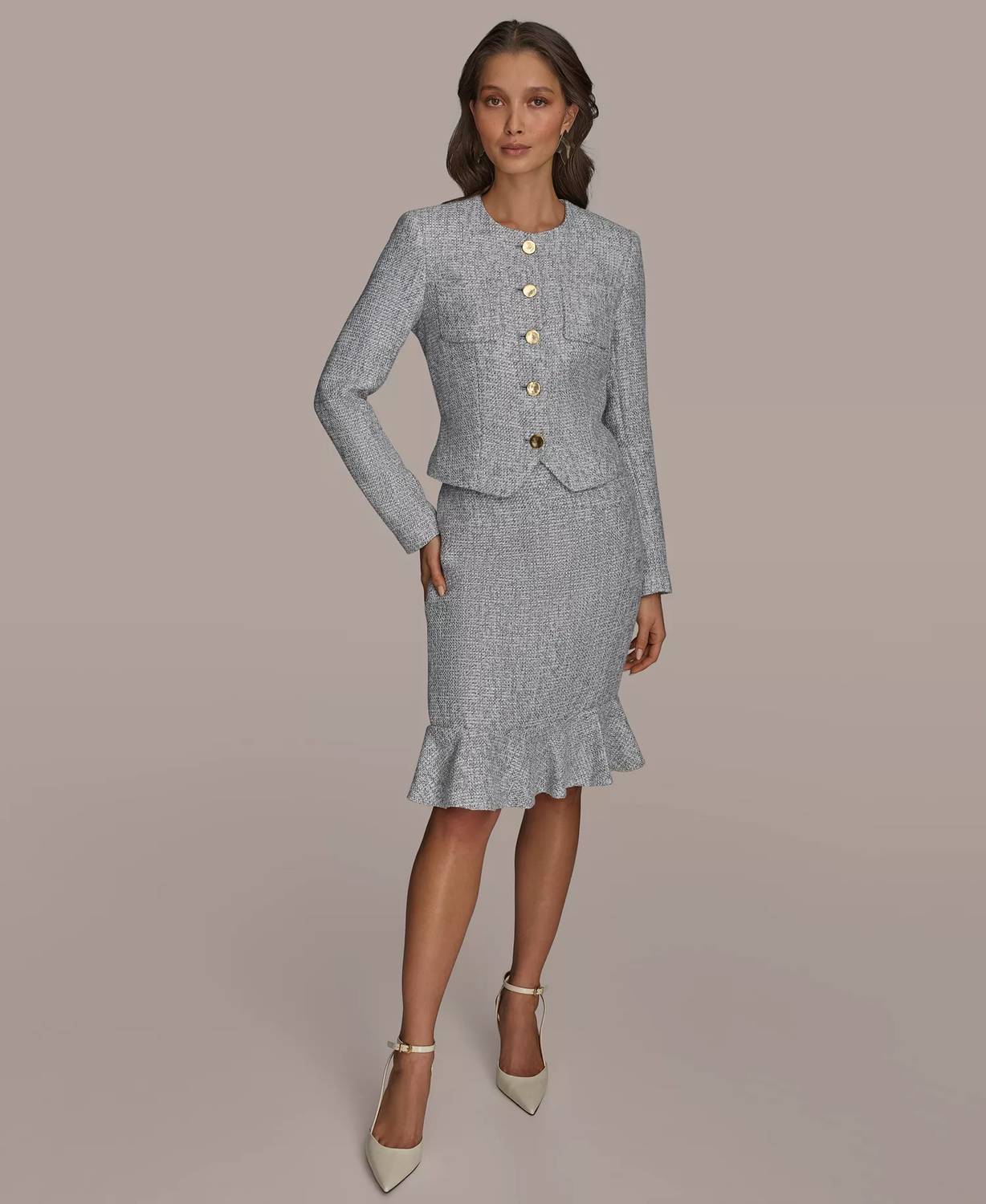 Tweed Ruffle Hem Skirt