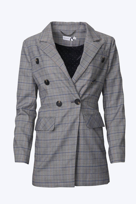 belle & bloom - DOUBLE-BREASTED PRINCE OF WALES CHECKED WOVEN BLAZER - Rack Hunt