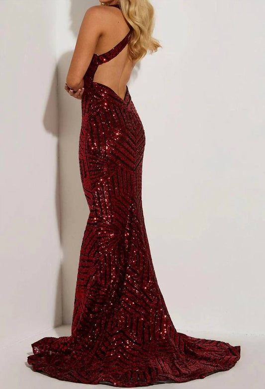 Sequin V-neck Evening Dress