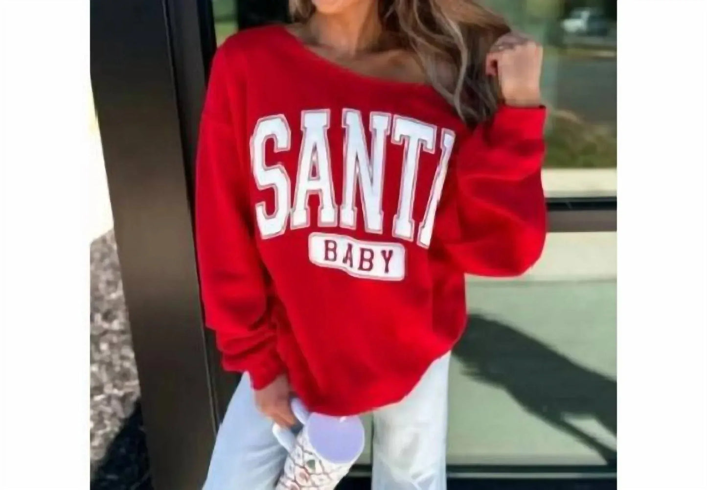 Birdie - Women's Santa Baby Off Shoulder Sweatshirt - Rack Hunt
