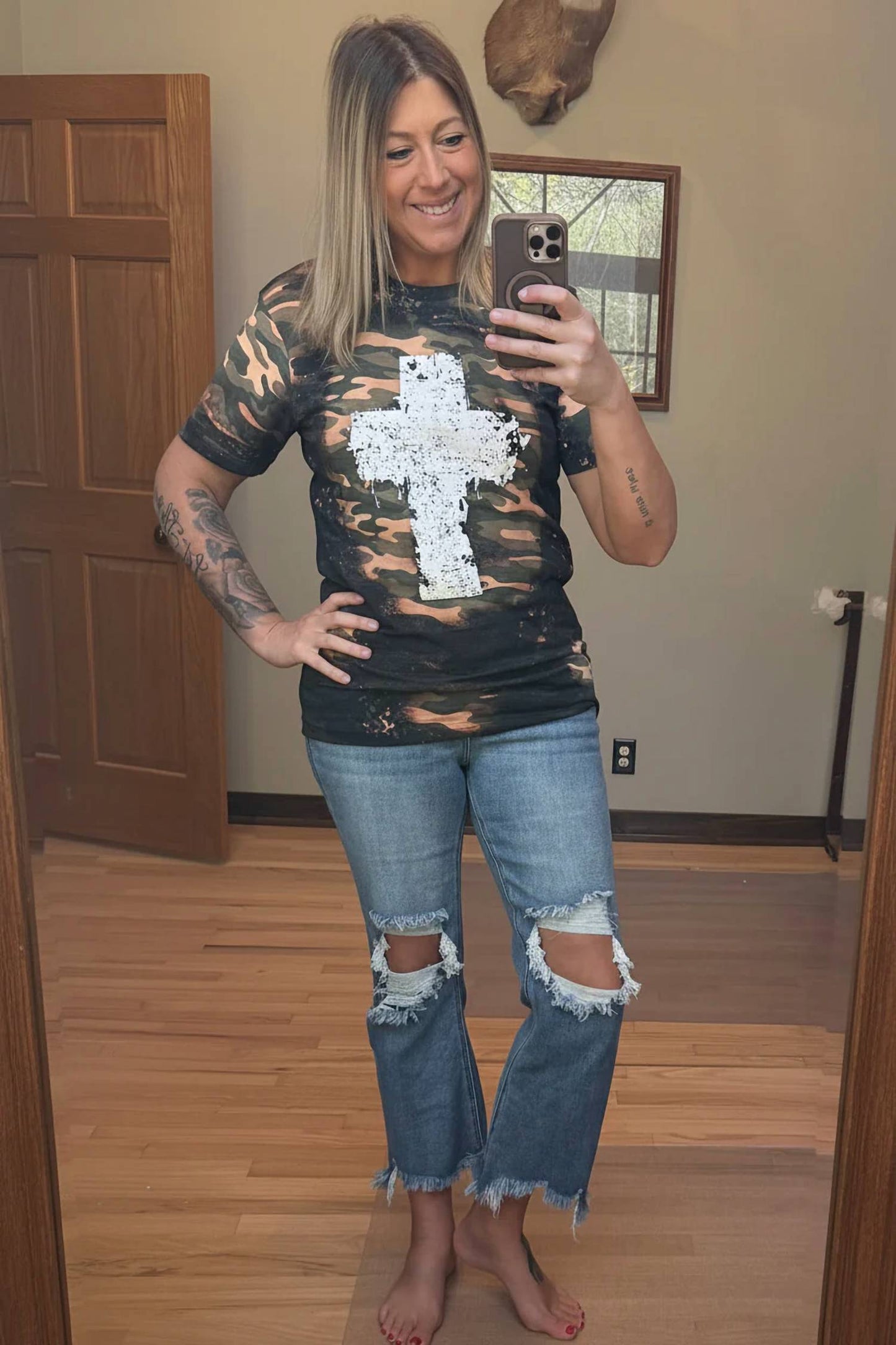 Bleached Grunge Cross Graphic Tee