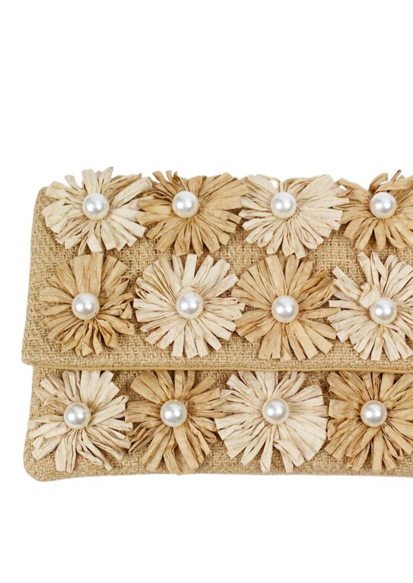 Women's Jute Raffia With Pearls Clutch