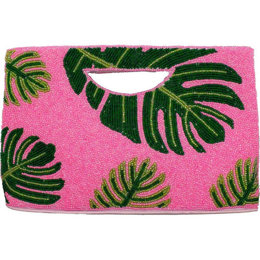 Women's Palm Leaf Beaded Clutch Handbag
