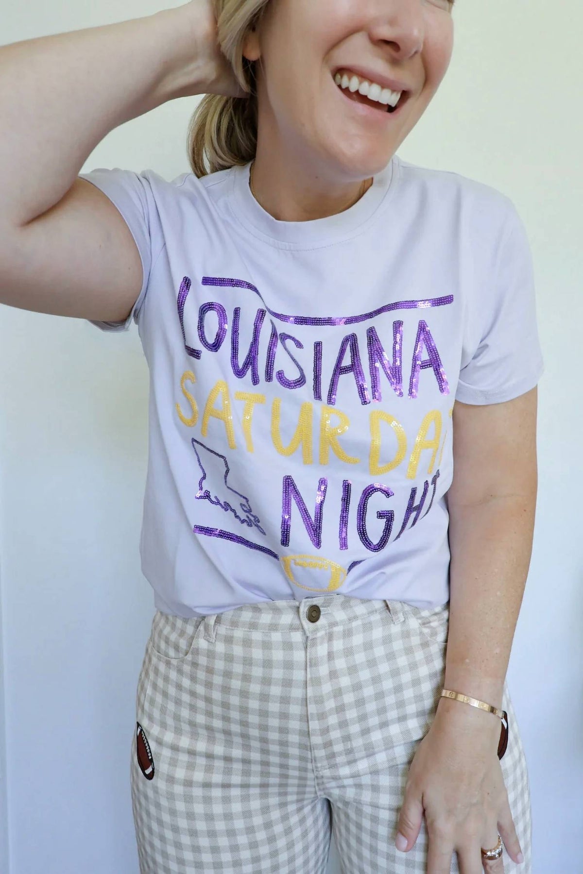 Women's Louisiana Saturday Night Sequin Game Day Tee