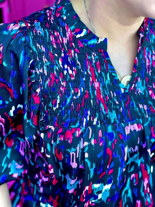 Washco - Abstract Smocked Blouse - Rack Hunt
