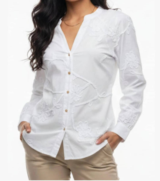 Embroidered Floral Button-down Blouse