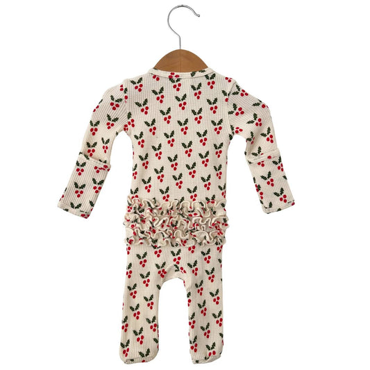 Kids Organic Waffle Ruffle Zip Footie