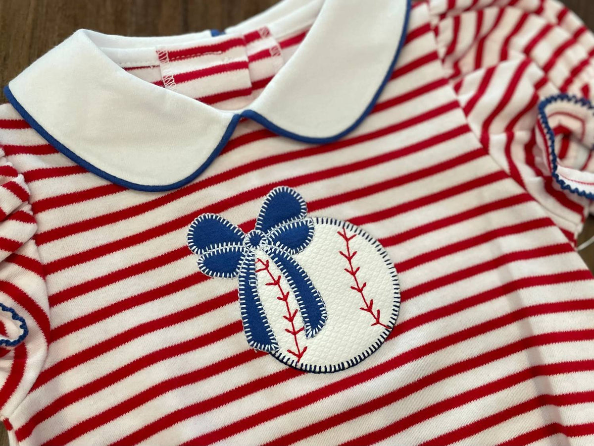 Kid's Baseball Applique Knit Louisa Bubble Romper
