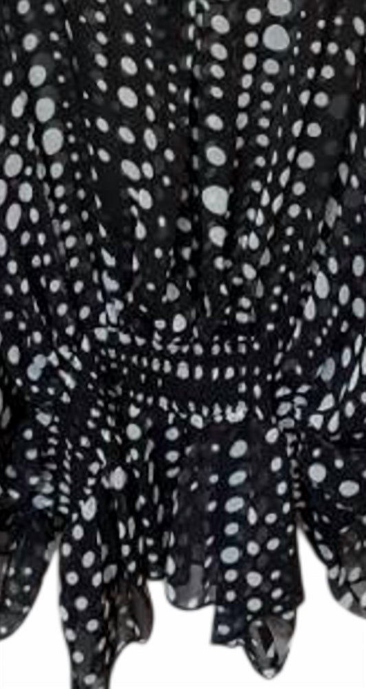 Women Sheer Polka Dot Flutter Sleeve Blouse