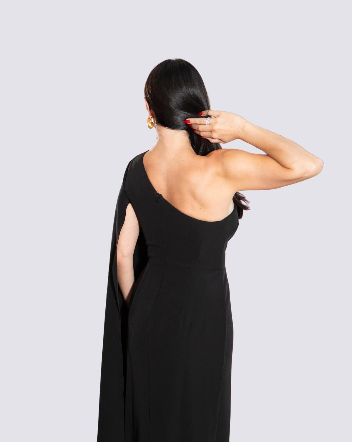 ONE SHOULDER CAPE SLEEVE GOWN