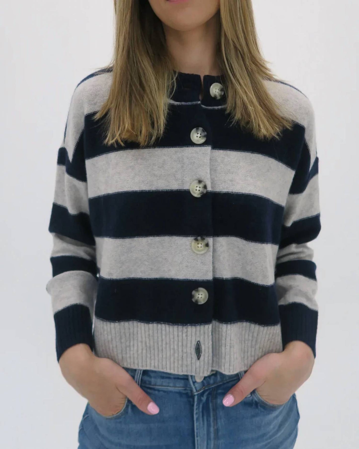 Nina Striped Crew Neck Cardigan