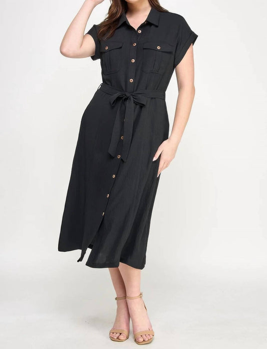 Front Tied Buttoned Short Sleeve Dress