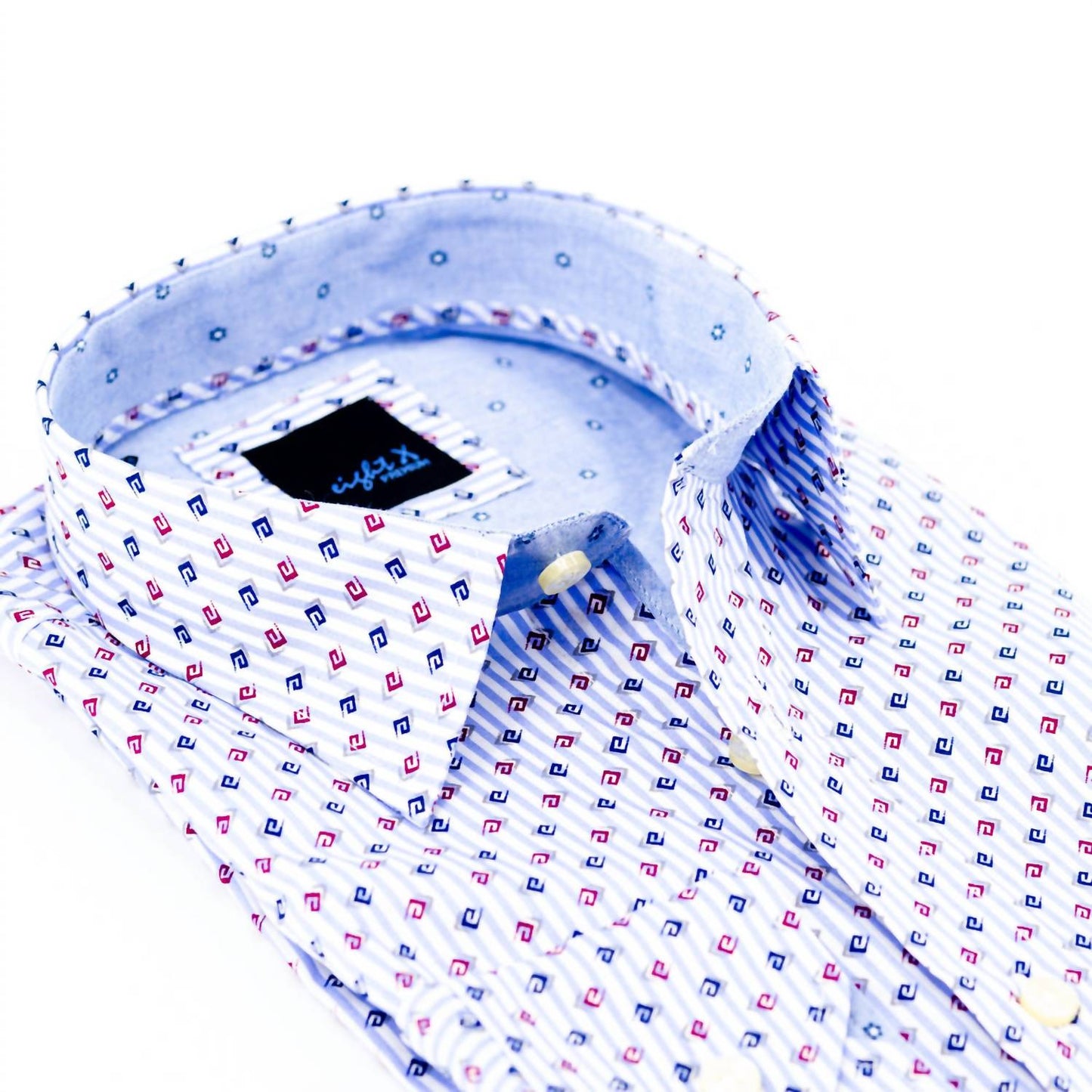 Men's Button Down Print Shirt With Jacquard Trim