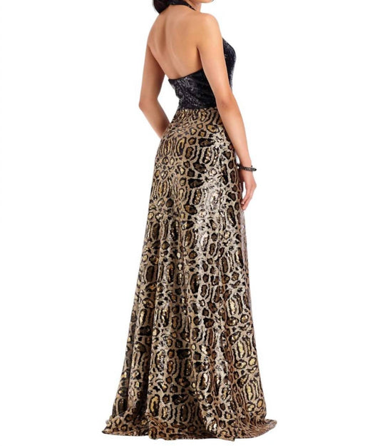 Sequin Animal Print Evening Gown