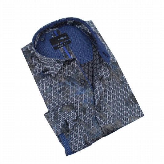 Snake Print Foil Jacquard Button Down Shirt With Trim