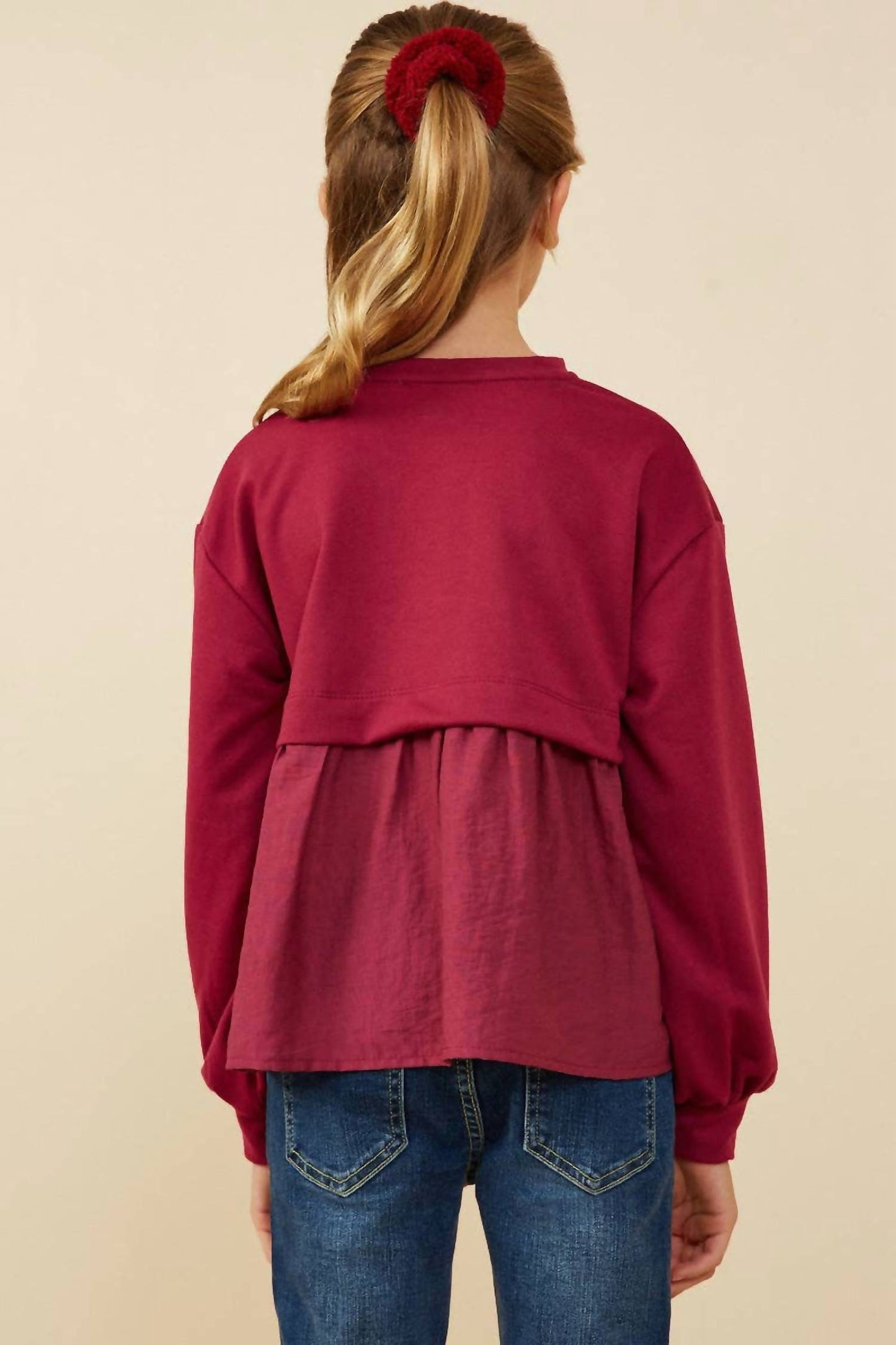 Girl's Mix Media French Terry Knit Top
