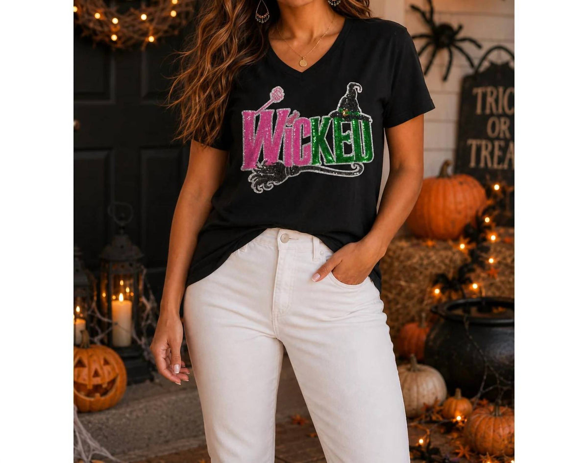 Wicked Sequin Patch V-neck Tee