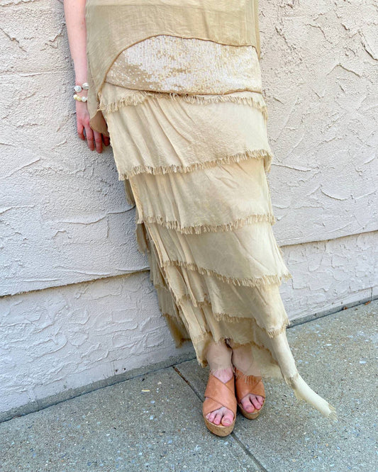 Pull On Raw Edge Silk Skirt