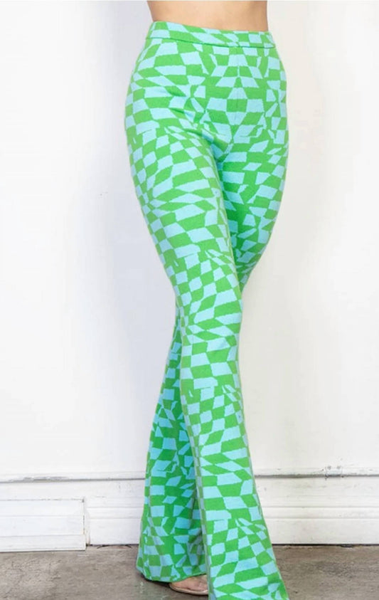 Cassie Checker Board Patterned Knit Sweater Pants