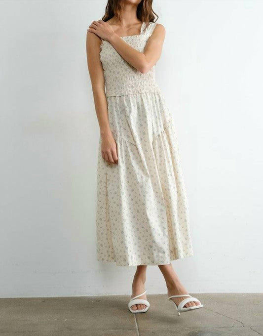 Margot Retro Bow Tie Back Smocked Midi Dress