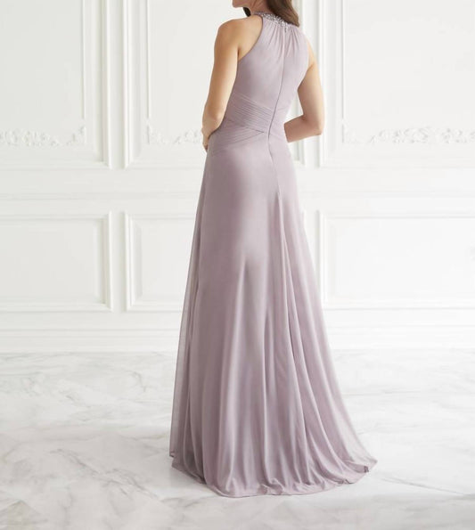 Pleated Waist Beaded Neck Dress