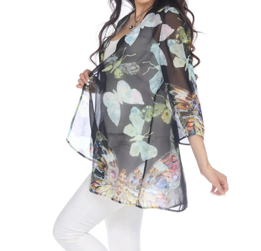 ARIAS - Sheer Butterfly Print Kimono Cardigan - Rack Hunt