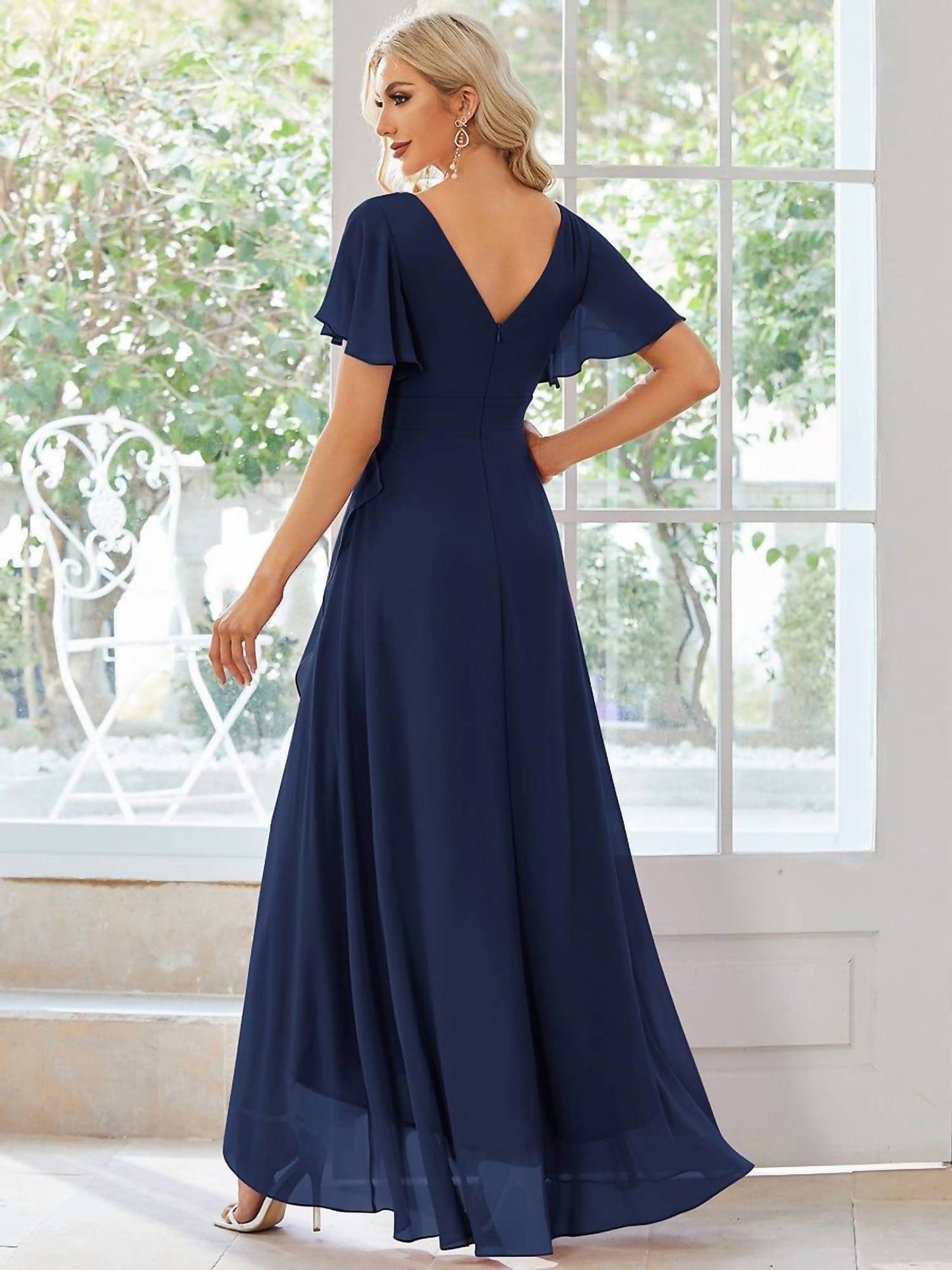 chiffon dress with lotus leaf hemline