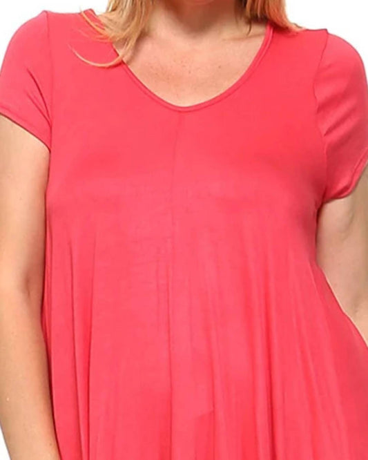 V-neck Short Sleeve Swing Top - Plus