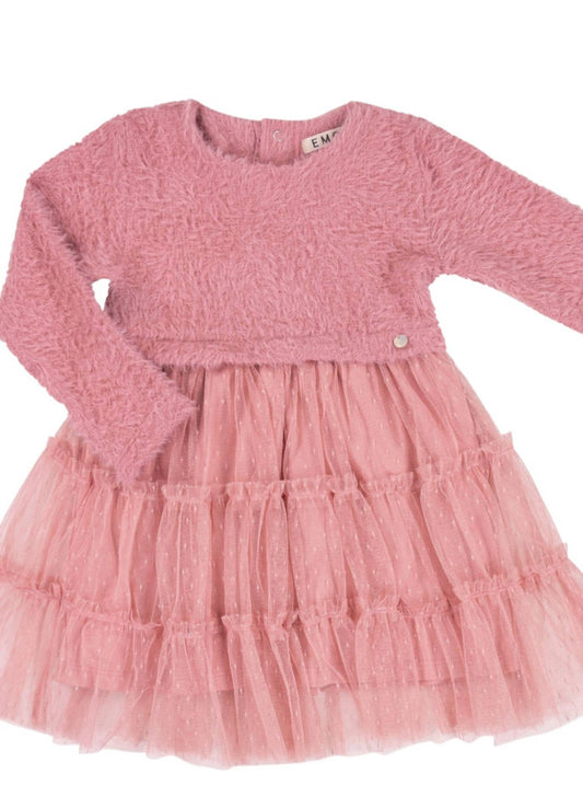 Girls Mesh And Furry Knitted Dress